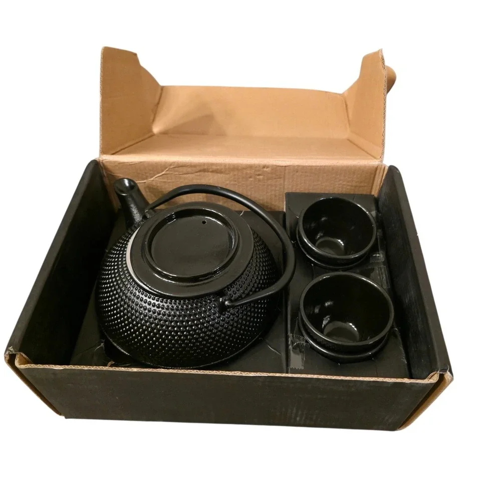 Kitchtic‎ Cast Iron Japanese Tea Set Black Hobnail Teapot 4 Cups Trivet Infuser